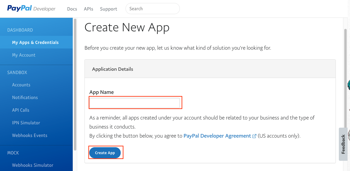 填寫 paypal REST API apps 名稱